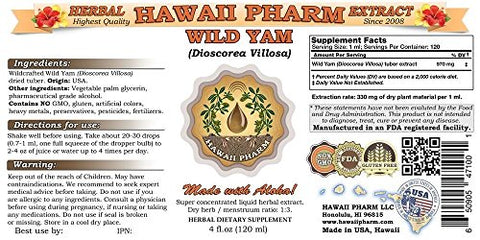 Wild Yam Extrato Líquido, Tintura de Wild Yam (Dioscorea Villosa), Hawaii Pharm, EUA, 2×120 ml