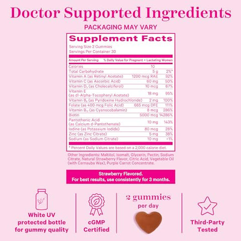 Gomas para Queda de Cabelo Pós-Parto – Biotina com Vitamina E, Ácido Pantotênico, B6 | 60 g - Pink Stork