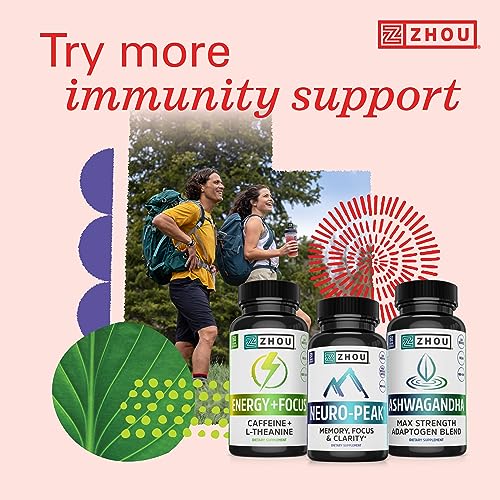 ZHOU - Zhou Complexo de Suporte à Tireoide com Suplemento de Iodo, Aumente a Energia, Combata a Névoa Cerebral com Vitamina B12, Iodo, Magnésio, Zinco, Selênio, Sem Soja, Sem Glúten, 30 Porções, 60 Cápsulas