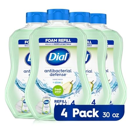 Dial - Recarga de Sabonete Líquido Antibacteriano Dial Espuma, Pera Fresca, 30 ml Pack com 4