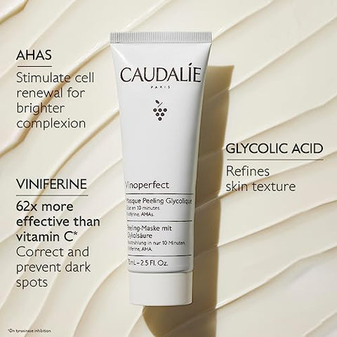 Caudalie Vinoperfect Máscara Peel Glycolic e AHAs, Radiância em 10 minutos, 75 ml