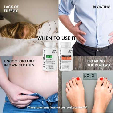 Youth & Tonic - 3pk Detox Cleanse Kick Off – Gerenciamento de Peso | Pílulas de Limpeza do Cólon para Perda de Água com Dente-de-leão ACV – Detox Completo com Probióticos | Para Barriga Lisa, Cintura, Metabolismo | Marca em Destaque