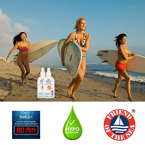 SAFE SEA - Protetor Solar Safe Sea FPS40 Spray. Protetor Solar Ecológico. (40FPS Adultos 120ml) Kit com 2 unidades