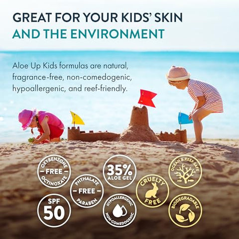 ALOE UP - Protetor Solar Infantil Aloe Up Kids FPS 50 – Amplo Espectro para Rosto e Corpo – Pele Sensível – Com Gel de Aloe Vera – Secagem Rápida – Seguro para Recifes – 100g