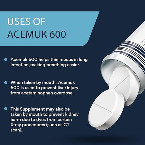 Acemuk - N-Acetilcisteína (NAC) 600mg – Suporte à Saúde Respiratória, Função Imunológica, Fígado | Marca: NAC 600mg