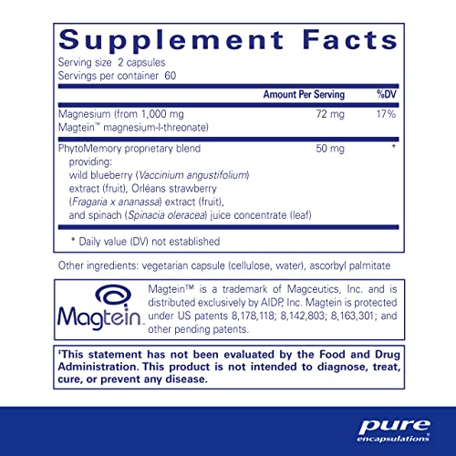 CogniMag 120’s – Suplemento de Magnésio-L-Treonato – Suporte à Saúde Cerebral - Pure Encapsulations