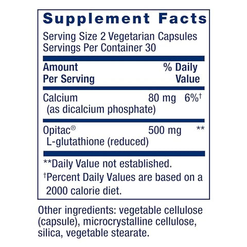 Glutationa 500 mg – Cápsulas de Glutationa, Suplemento Antioxidante, Estresse Oxidativo, Forma Reduzida Ativa – Sem Glúten, Não-OGM, Vegetariano – 60 Cápsulas - Life Extension