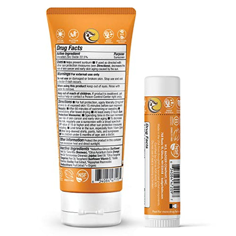Combo Protetor Solar Infantil Mineral, Creme FPS 40 e Stick Facial FPS 35, Amplo Espectro Resistente à Água com Óxido de Zinco, Tangerina e Baunilha, 100% Seguro para os Recifes - Badger