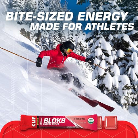 Clif Bloks - CLIF BLOKS – Sabor Morango – Gomas Energéticas – Não-OGM – Baseado em Plantas – Combustível Rápido para Ciclismo e Corrida – Carboidratos e Eletrólitos Rápidos – 60g (18 Unidades)