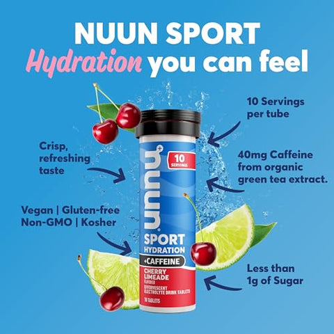 Sport Caffeine – Tabletes de Eletrólitos para Hidratação Proativa, Caixa de Sabores Variados, 4 Pacotes (40 Porções) - Nuun
