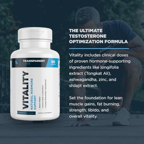 Transparent Labs - Vitality Testosterone Booster – Suplemento de Testosterona para Homens com Ashwagandha KSM 66 e Extrato de Shilajit PrimaVie