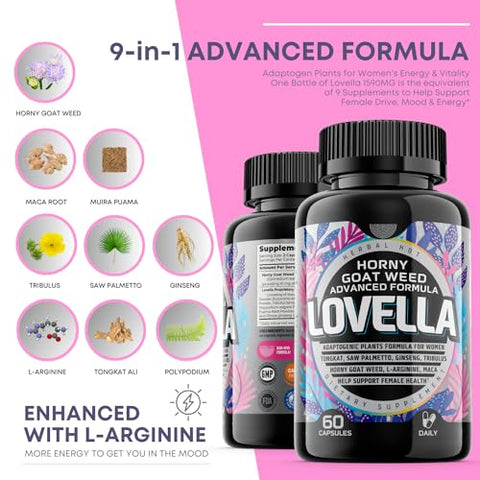 HERBAL HOT - Hornygoatweed Women – Impulsionador de Libido para Mulheres, Humor, Energia