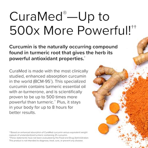 CuraMed 750 mg Complexo de Curcumina – 30 Softgels – Absorção Superior BCM-95 – Não-OGM, Sem Glúten, Halal – 30 Porções - Terry Naturally