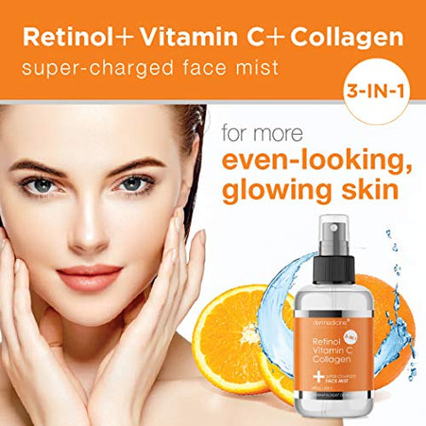 Dermedicine - Mist Facial Anti-Envelhecimento 3 em 1 Super Potente com Retinol, Vitamina C e Colágeno | Hidrata e Refresca : [nome da marca]