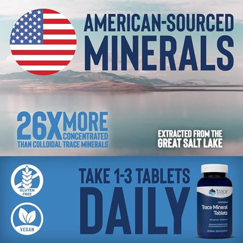 ConcenTrace Tablets | Minerais Iônicos de Espectro Completo | Magnésio, Cloreto, Potássio | Energia de Baixo Sódio, Eletrólitos, Hidratação | 300 Comprimidos - Trace Minerals