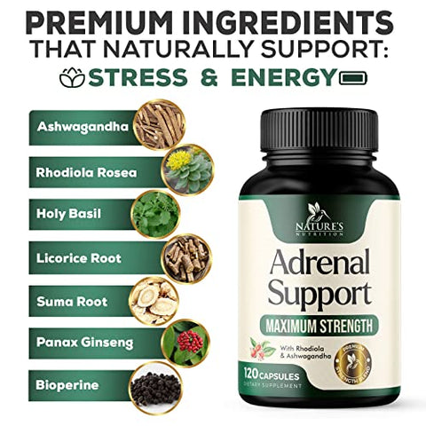 Nature's Nutrition - Suplemento de Suporte Adrenal – Fórmula Potente para Energia e Equilíbrio Hormonal