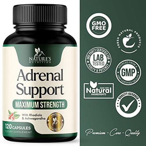 Nature's Nutrition - Suplemento de Suporte Adrenal – Fórmula Potente para Energia e Equilíbrio Hormonal