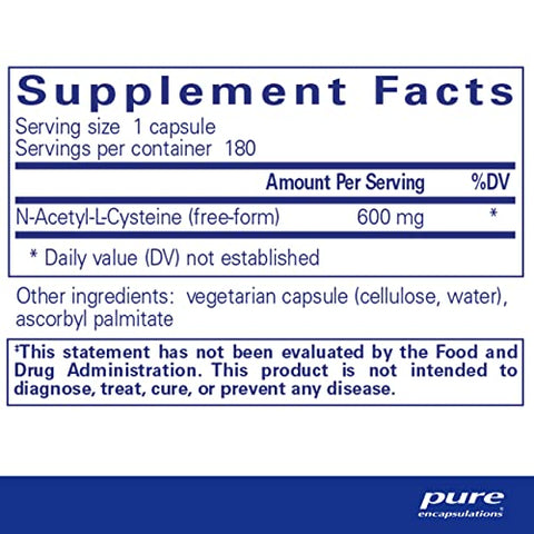 NAC 600 mg – Suplemento de N-Acetil Cisteína para Saúde Pulmonar | Marca Pure Encapsulations - Pure Encapsulations