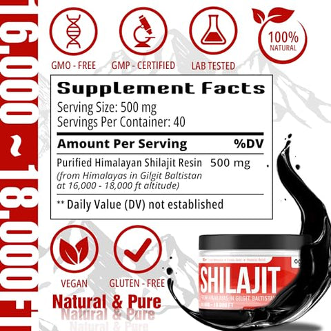 agobi - Shilajit Puro do Himalaia – 2 Pacotes 20g Resina Orgânica com 85 Minerais Traços, Ácido Fúlvico, Ácido Húmico – Suporte à Produção de Energia, Sistema Imunológico