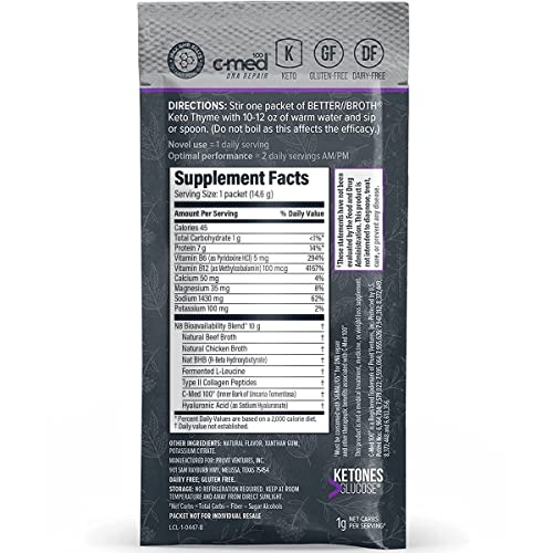 PRÜVIT - Pruvit Better Broth Keto Thyme – Suporte para Articulações, Recuperação Muscular e Melhora da Aparência de Pele e Cabelo – 20 Unidades