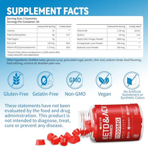 Regina - Brilhante Keto ACV Gummies – 1500mg Gomas de Vinagre de Maçã com Romã e Beterraba