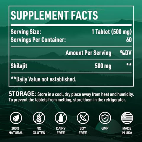 Kanacoufce - 30,000 MG de Comprimidos de Shilajit, Orgânico do Himalaia, com Ácido Fúlvico – Marca Shilajit