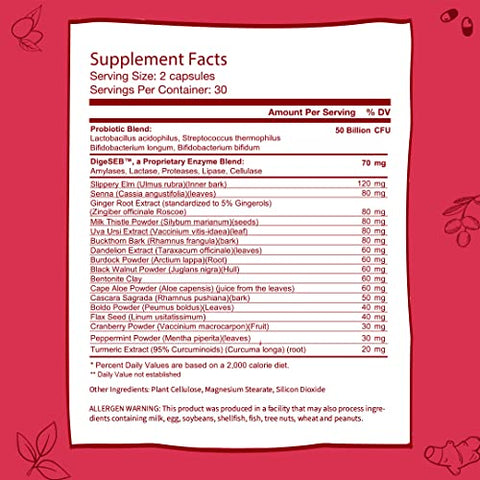 Suplemento Probiótico com Enzimas Digestivas – Desintoxicação e Saúde Digestiva – Cardo Mariano, Cúrcuma e Raiz de Dente-de-leão para Saúde Intestinal – 50 Bilhões de UFC – 60 Cápsulas - GOBIOTIX