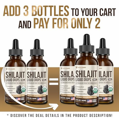 Vita Guard - 1000mg Shilajit Líquido Puro do Himalaia – Energia Orgânica – Marca Primeiro