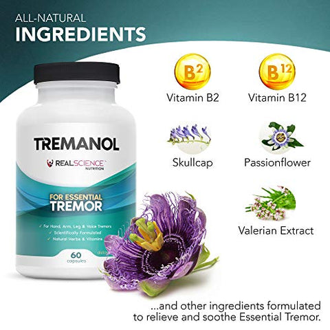Real Science Nutrition - Tremanol – Suplemento Herbal para Tremor Essencial – Alívio Duradouro para Mãos, Braços e Pernas Trêmulas