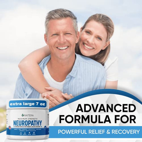 Raitera - Creme Alívio Neuropatia – 200g – Máxima Potência Alívio Nervoso para Pés Mãos Pernas Dedos – Ingredientes Naturais Incenso Mirra Arnica Aloe Vera Emu MSM Hemp – Fórmula de Ação Rápida