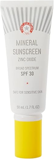 Protetor Solar Mineral First Aid Beauty – Óxido de Zinco, Amplo Espectro, FPS 30 – Proteção Solar sem Resíduos Brancos – 50g