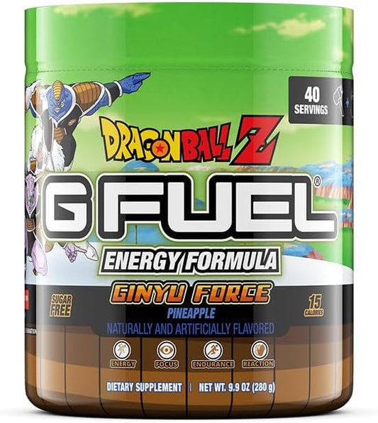 Dragon Ball Z Pó Energético, Sem Açúcar, Suplemento de Foco com Cafeína Limpa, Mistura para Água, Sabor Abacaxi, Aminoácidos de Foco, Mistura de Vitaminas Antioxidantes, 280g (40 Porções) - G Fuel