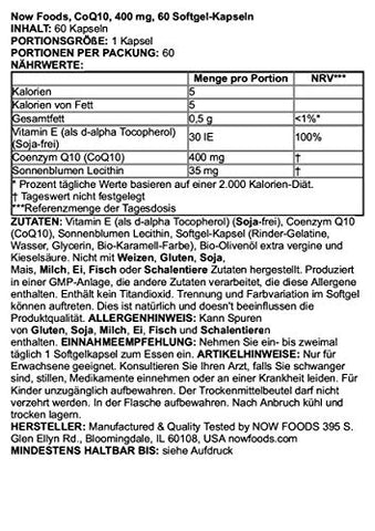 NOW Foods - Now Foods CoQ10 400mg – 60 Softgels | Energia e Saúde | Antioxidante Potente