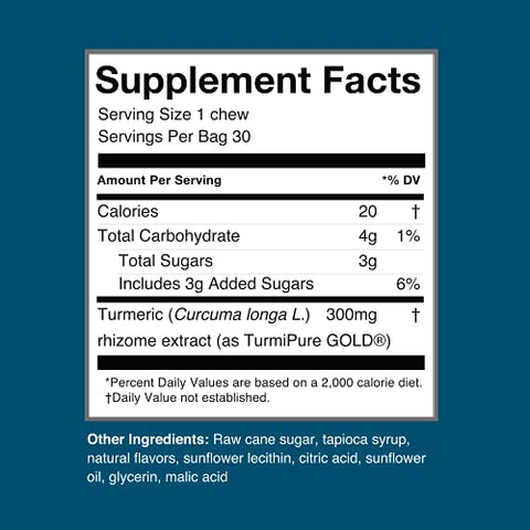 Turmeric Curcumin Chews – Alta Absorção – Sabor Laranja Cítrico – dos Criadores de SuperBeets, Saúde das Articulações, 30 Unidades - humanN