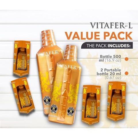 Energético Líquido para Homens e Mulheres contra Fadiga e Cansaço. 2 Frascos (500 ml) - Vitafer-L Gold