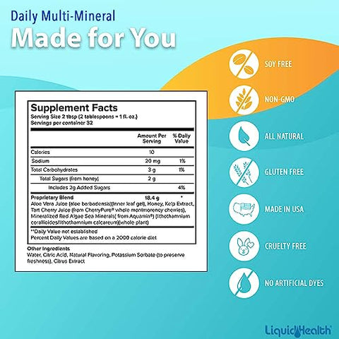 Suplemento Líquido Diário de Minerais com Ácido Fúlvico, Aquamin de Traços Marinhos Iônicos à Base de Plantas – Suporte Imunológico, Energia, Saúde Intestinal, Desintoxicação – Vegetariano, 500ml - LIQUIDHEALTH