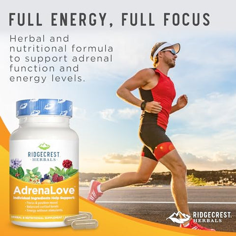 RidgeCrest Herbals - Ridgecrest Herbals AdrenaLove: Suplemento para Fadiga Adrenal com Ashwagandha, L-Theanine, Ginseng, Schisandra, Taurina, Manjericão Sagrado, Adaptógenos e Vitaminas B
