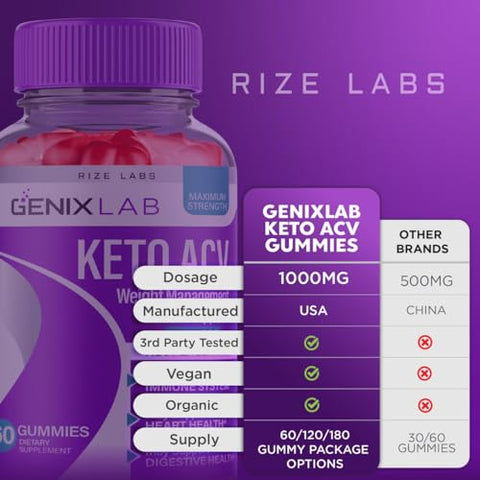 rize labs - (3 Pacotes) Genix Lab Keto ACV Gummies – Genix Lab para Perda de Peso Avançada, Goma Keto ACV, Suplemento de Máxima Força Genix Lab, Avaliações das Gomas GenixLab (180 Gomas)