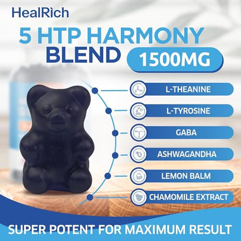 HealRich - Gummies Relaxantes – 1500MG 5HTP com L-Theanine Gaba – Marca em Destaque