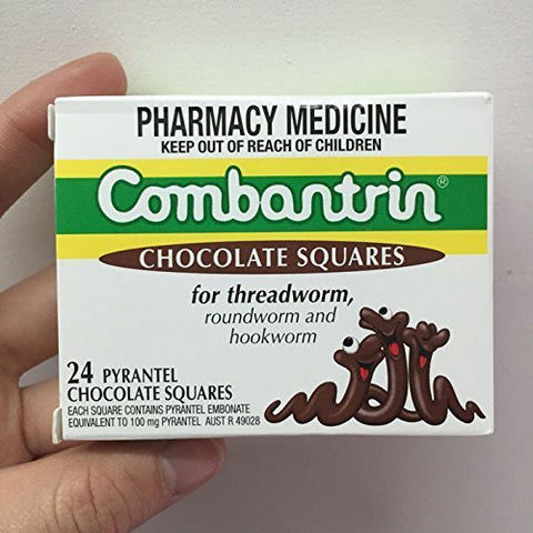 Combantrin - Chocolate Quadrados 24 Tratamento Vermífugo para Crianças e Adultos – Fabricado na Austrália | Comprimidos de Chocolate 24 Tratamento Vermífugo para Crianças e Adultos – Feito na Austrália