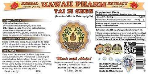 Hawaii Pharm - Tintura de Tai Zi Shen, Extrato Líquido de Raiz de Pseudostellaria (Pseudostellaria Heterophylla), Herbal 120 ml