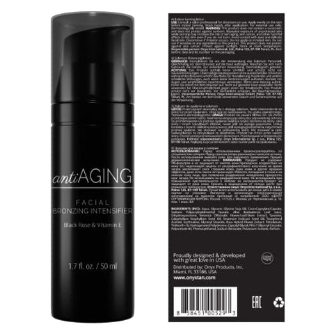 Radiant Loção Facial Bronzeadora Anti-Envelhecimento para Camas de Bronzeamento – Loção Suprema para Bronzeamento Indoor para o Rosto com Bronzer e Acelerador – Hidratante Intenso para Bronzeamento Facial - Onyx