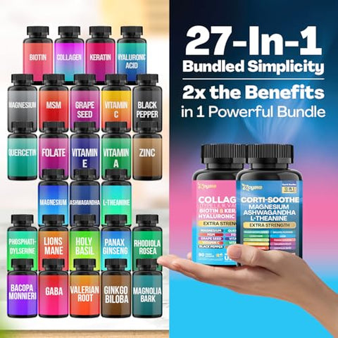 Shining Serenity Set – Suporte ao Cortisol com Ashwagandha, L-Theanine, Magnésio, Lions Mane, Manjericão Sagrado | 100% Natural e Eficaz - Zoyava