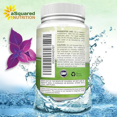 Forskolin 500mg Max Strength – 120 Cápsulas, Suplemento Natural para Perda de Peso Pura, Raiz de Coleus Forskohlii – Pílulas de Dieta Forskolin, Queimador de Gordura Pura para Barriga - aSquared Nutrition
