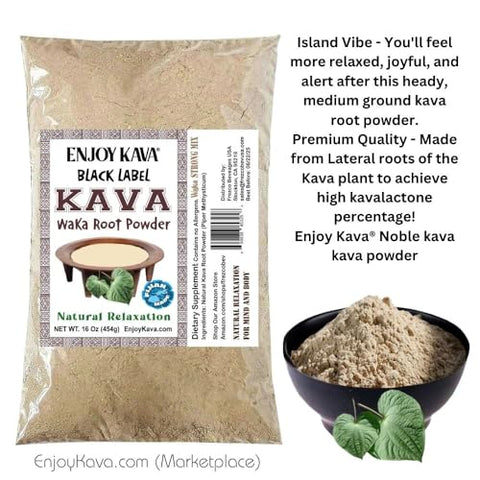 Enjoy Kava - Aproveite Kava® Pó de Raiz de Kava Nobre (16 Oz Bag) Bebida de Kava Herbal … Black Label – 100% Natural e Autêntico