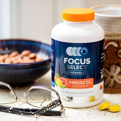 Focus Vision Supplements - Focus Select Chewable Eye Vitamin-Mineral Supplement – Citrus Flavored, 180 ct. (90 dias de fornecimento) – Baseado em AREDS2 para os olhos