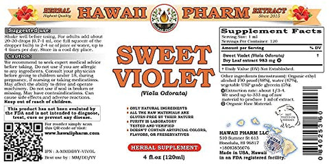 Hawaii Pharm - HawaiiPharm Extrato Líquido de Violeta Doce, Pó de Folha de Violeta Doce (Viola Odorata) em Tintura, Herbal, Fabricado nos EUA, 120 ml