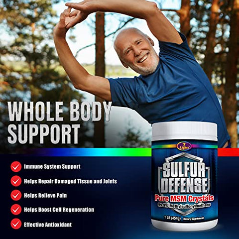 7 Lights - Sulfur Defense Opti-MSM Pó de MSM Puro 99,9% – Cristais de Metilsulfonilmetano Orgânico – Vegano, Não-OGM, Sem Glúten – 473 ml