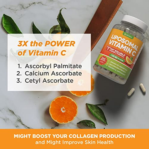 Vitamina C Lipossomal Natural – 1700mg, 200 Cápsulas, Sistema Imunológico - DACHA